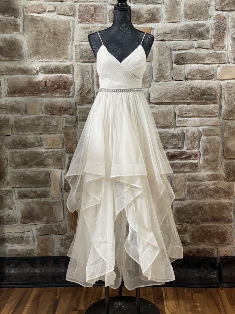 Sequin Hearts Cream Flutter Skirt Embellished Waist Gown