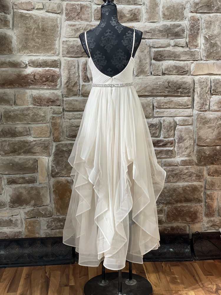 Sequin Hearts Cream Flutter Skirt Embellished Waist Gown