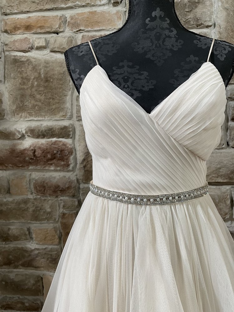Sequin Hearts Cream Flutter Skirt Embellished Waist Gown