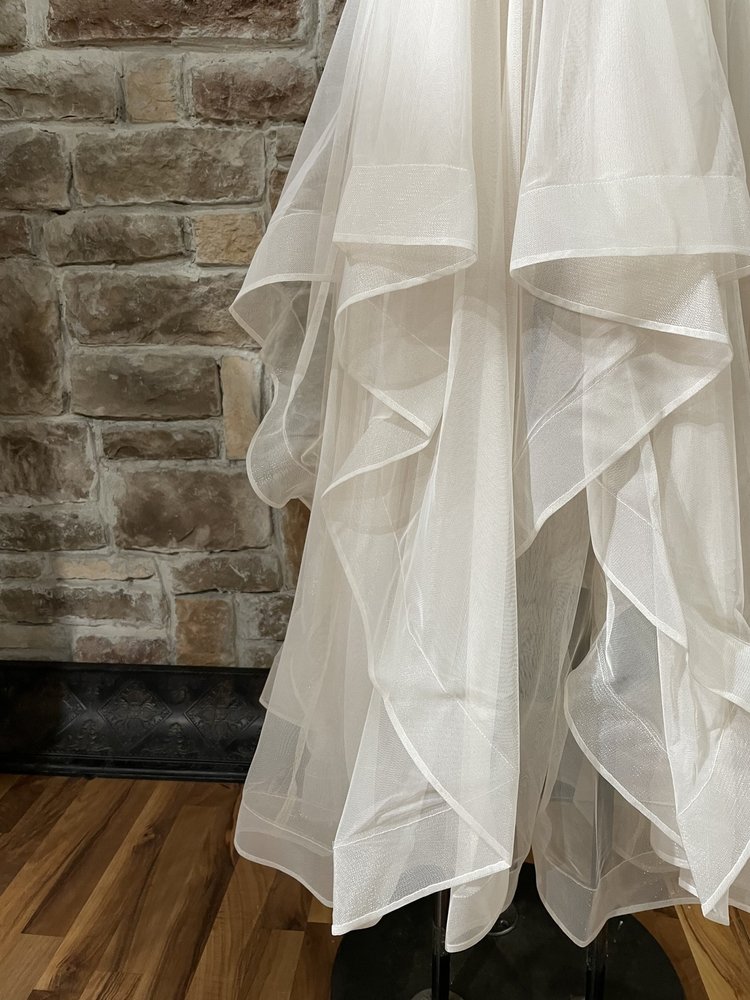 Sequin Hearts Cream Flutter Skirt Embellished Waist Gown