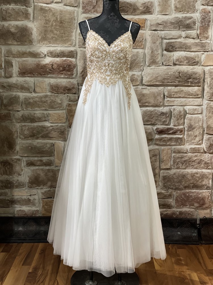 TLC Say Yes to the Prom White Ball Gown w/ Gold Detail Bodice