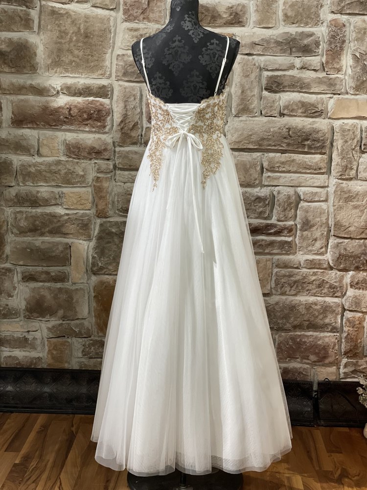 TLC Say Yes to the Prom White Ball Gown w/ Gold Detail Bodice