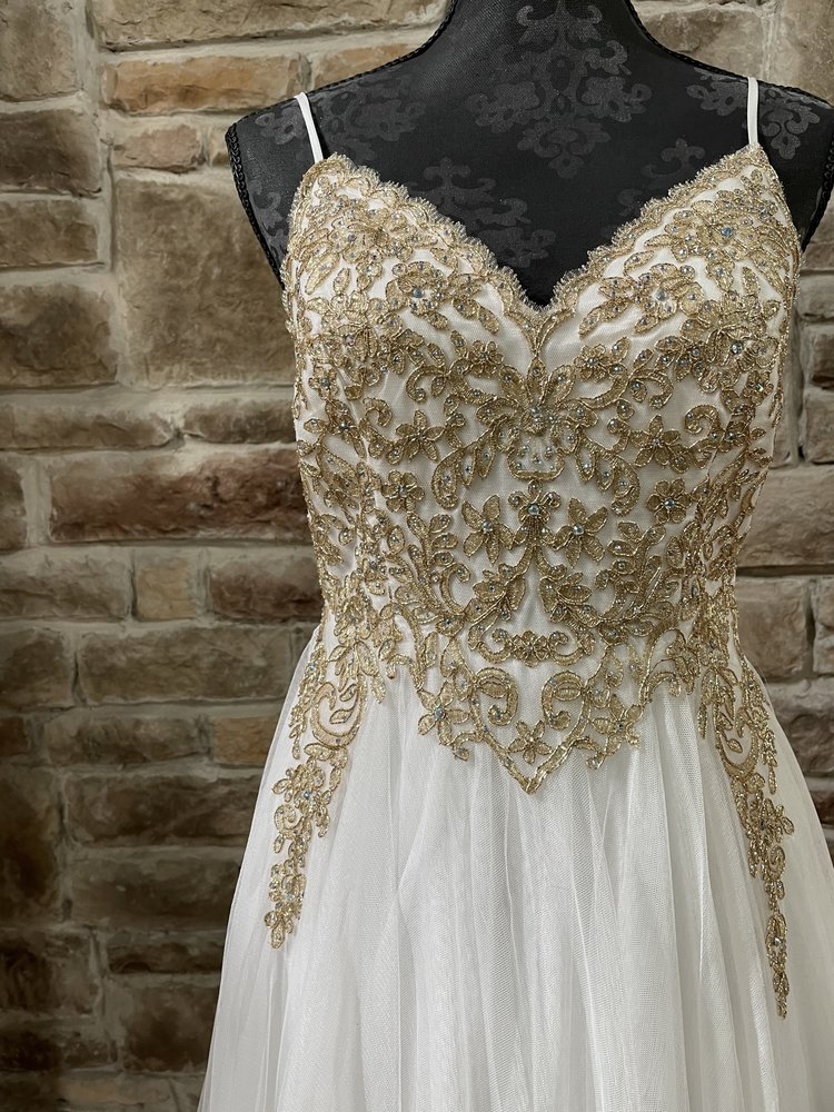 TLC Say Yes to the Prom White Ball Gown w/ Gold Detail Bodice