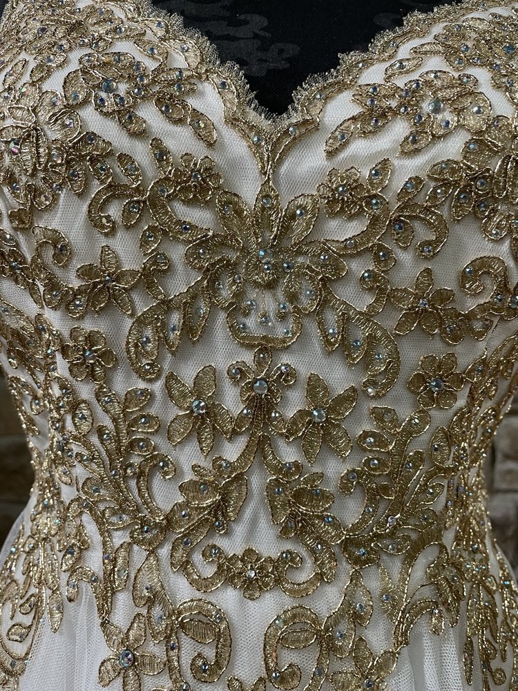 TLC Say Yes to the Prom White Ball Gown w/ Gold Detail Bodice