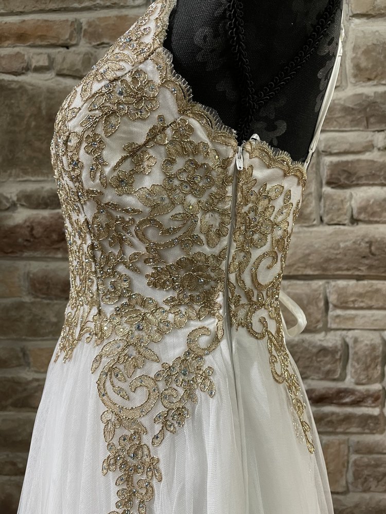 TLC Say Yes to the Prom White Ball Gown w/ Gold Detail Bodice