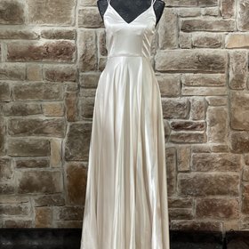 Sequin Hearts White Double Strap Satin Gown