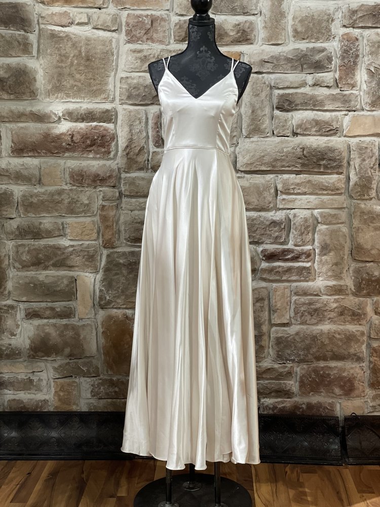 Sequin Hearts White Double Strap Satin Gown