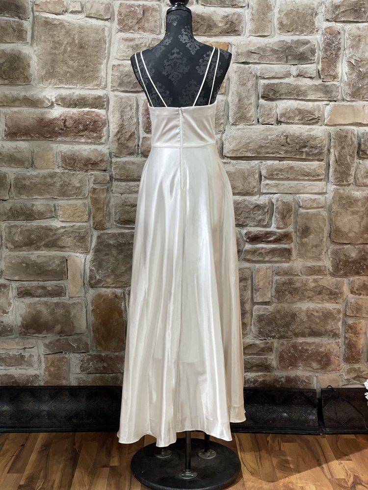 Sequin Hearts White Double Strap Satin Gown