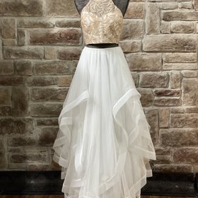 TLC Say Yes to the Prom White and Gold Two Piece Gown