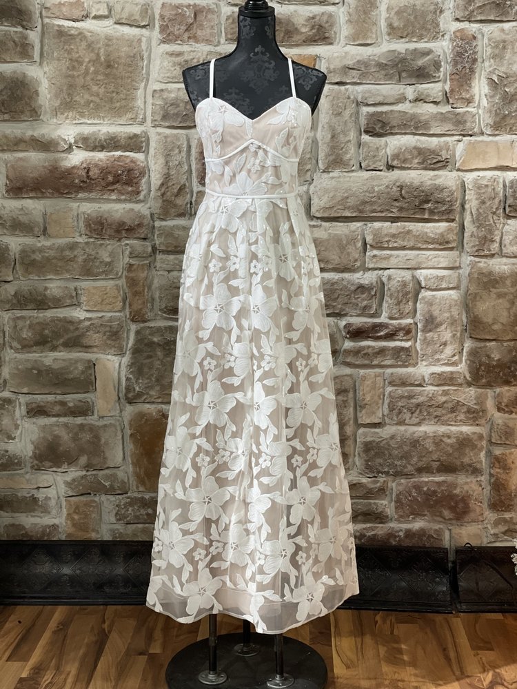 BCX White Floral Sequin Overlay Gown