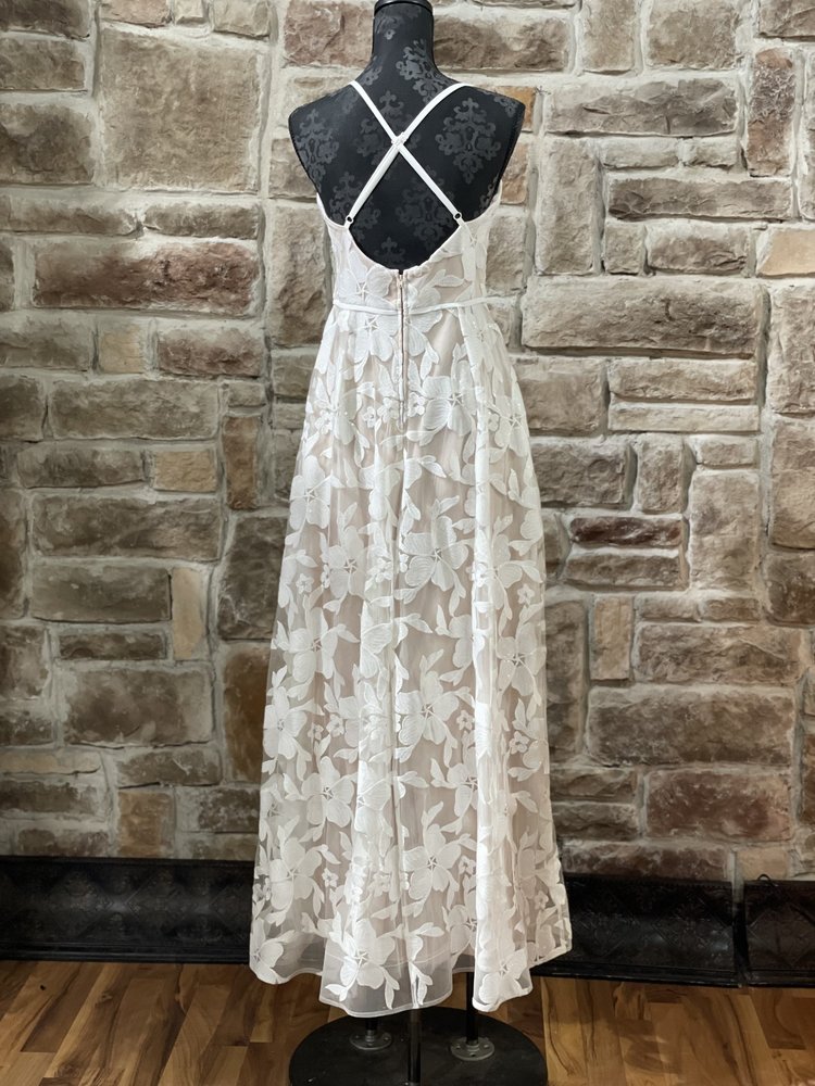 BCX White Floral Sequin Overlay Gown