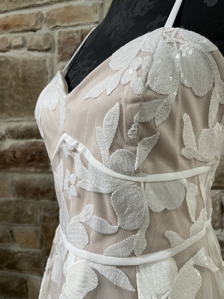 BCX White Floral Sequin Overlay Gown