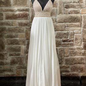 TLC Say Yes to the Prom Beige and White Embellished Top Gown