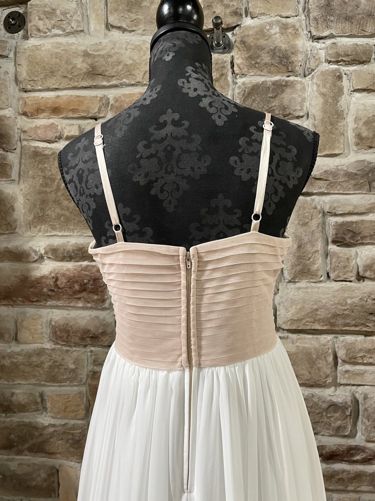 TLC Say Yes to the Prom Beige and White Embellished Top Gown