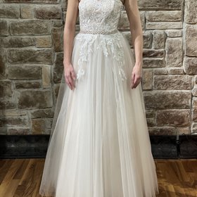 TLC Say Yes to the Prom Ivory Embroidered Overlay Corset Back Gown, Size 1/2