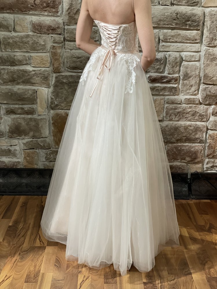 TLC Say Yes to the Prom Ivory Embroidered Overlay Corset Back Gown, Size 1/2