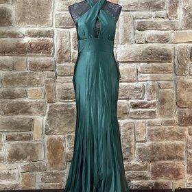 Blondie Nites Asparagus Green Stretchy Halter Key Hole Gown