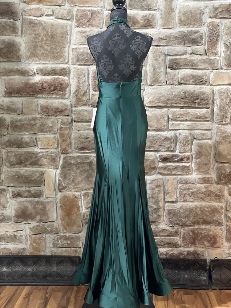 Blondie Nites Asparagus Green Stretchy Halter Key Hole Gown