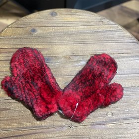 Red and Black Knitted Rabbit Mittens, O/S