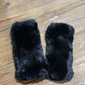 Black Knitted Rabbit Wrist Fingerless Gloves, O/S