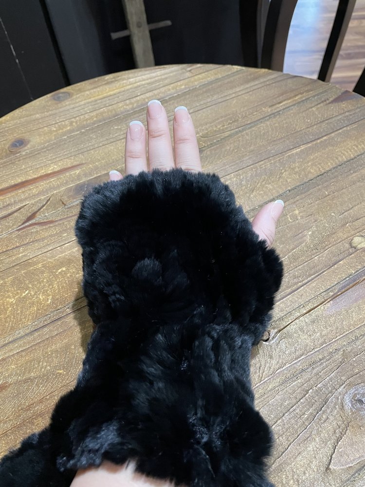 Black Knitted Rabbit Wrist Fingerless Gloves, O/S