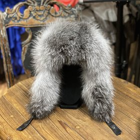 Silver Fox  and Leather Trapper Hat, O/S