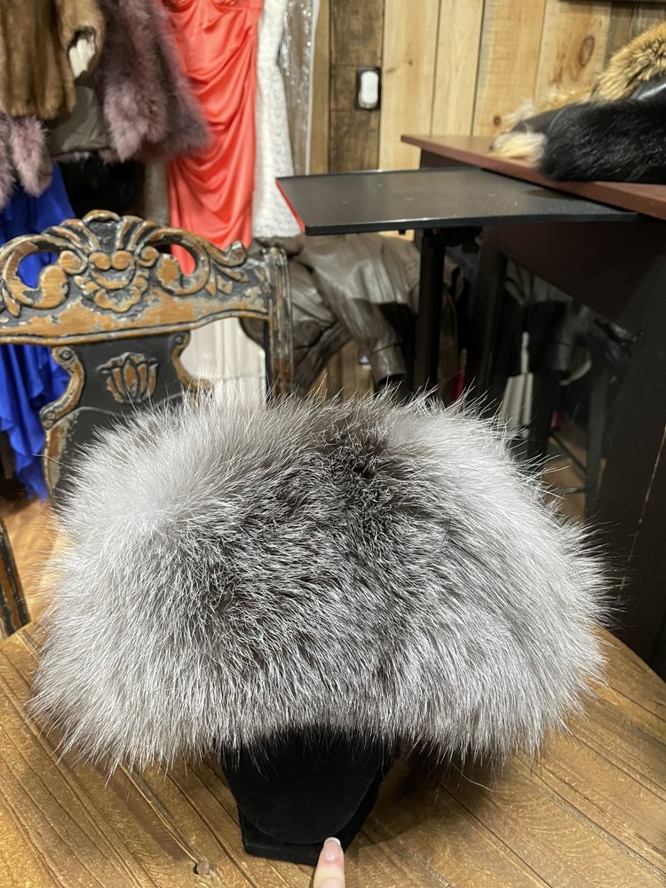 Silver Fox  and Leather Trapper Hat, O/S