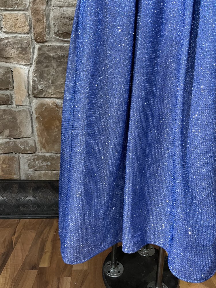 Morgan & Co. Blue Shimmer Cut Out Back Gown w/ Pockets