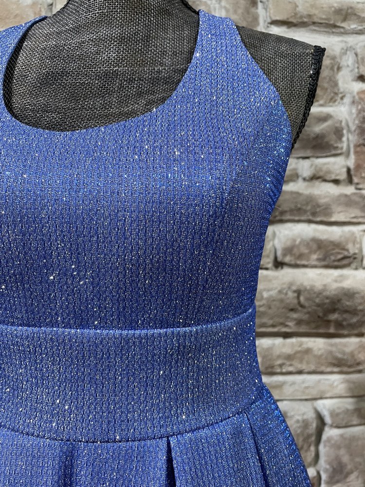 Morgan & Co. Blue Shimmer Cut Out Back Gown w/ Pockets