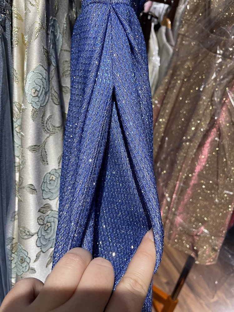 Morgan & Co. Blue Shimmer Cut Out Back Gown w/ Pockets