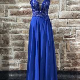 Mac Duggal Royal Blue Crystal Embellished Bodice Mesh Insert Gown, Size 10