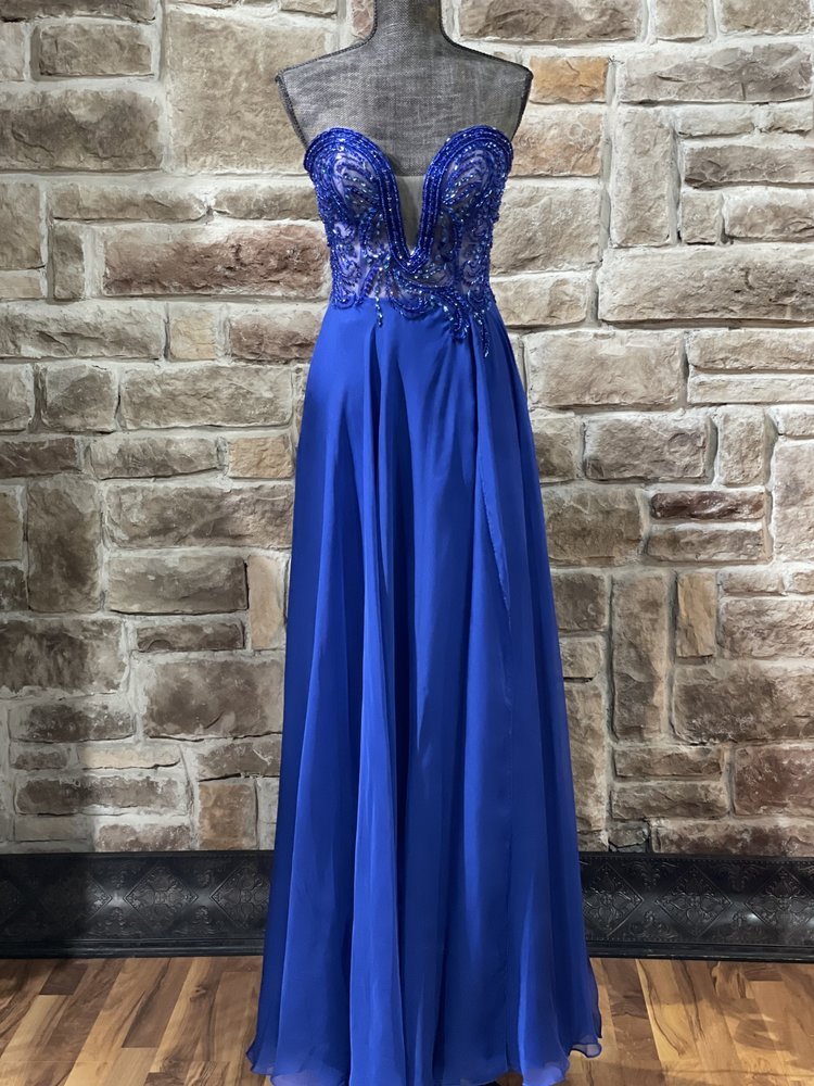 Mac Duggal Royal Blue Crystal Embellished Bodice Mesh Insert Gown, Size 10