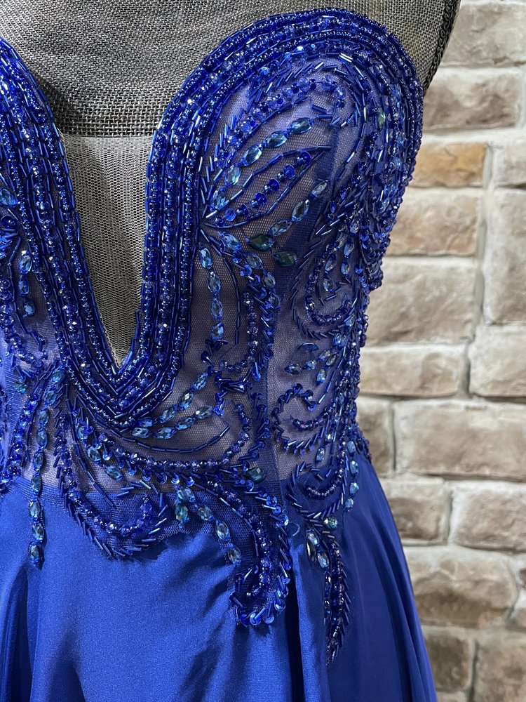 Mac Duggal Royal Blue Crystal Embellished Bodice Mesh Insert Gown, Size 10