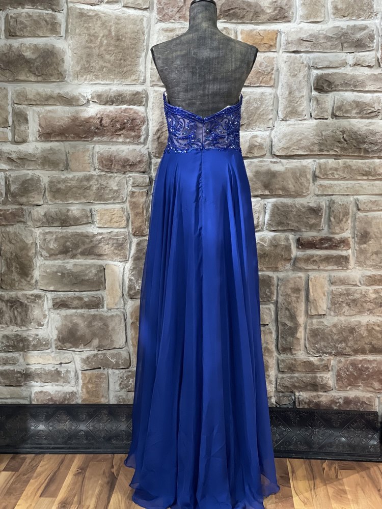Mac Duggal Royal Blue Crystal Embellished Bodice Mesh Insert Gown, Size 10