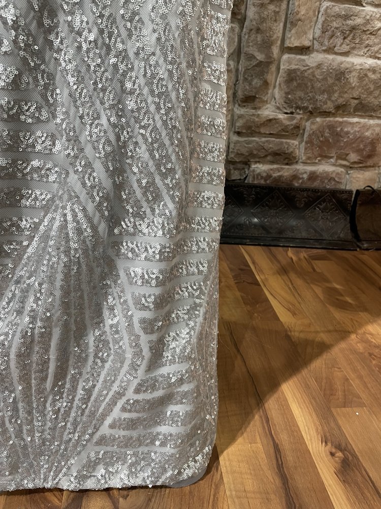 Lux Gal Silver Sequin Mesh Back Halter Gown, Size 00