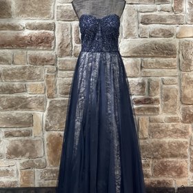 TLC Say Yes to the Prom Navy Lace and Tulle Overlay Gown