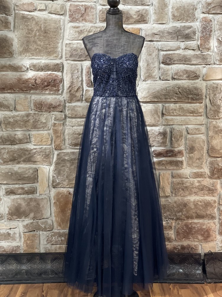 TLC Say Yes to the Prom Navy Lace and Tulle Overlay Gown