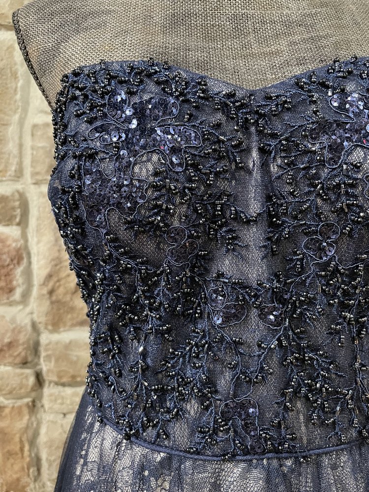 TLC Say Yes to the Prom Navy Lace and Tulle Overlay Gown