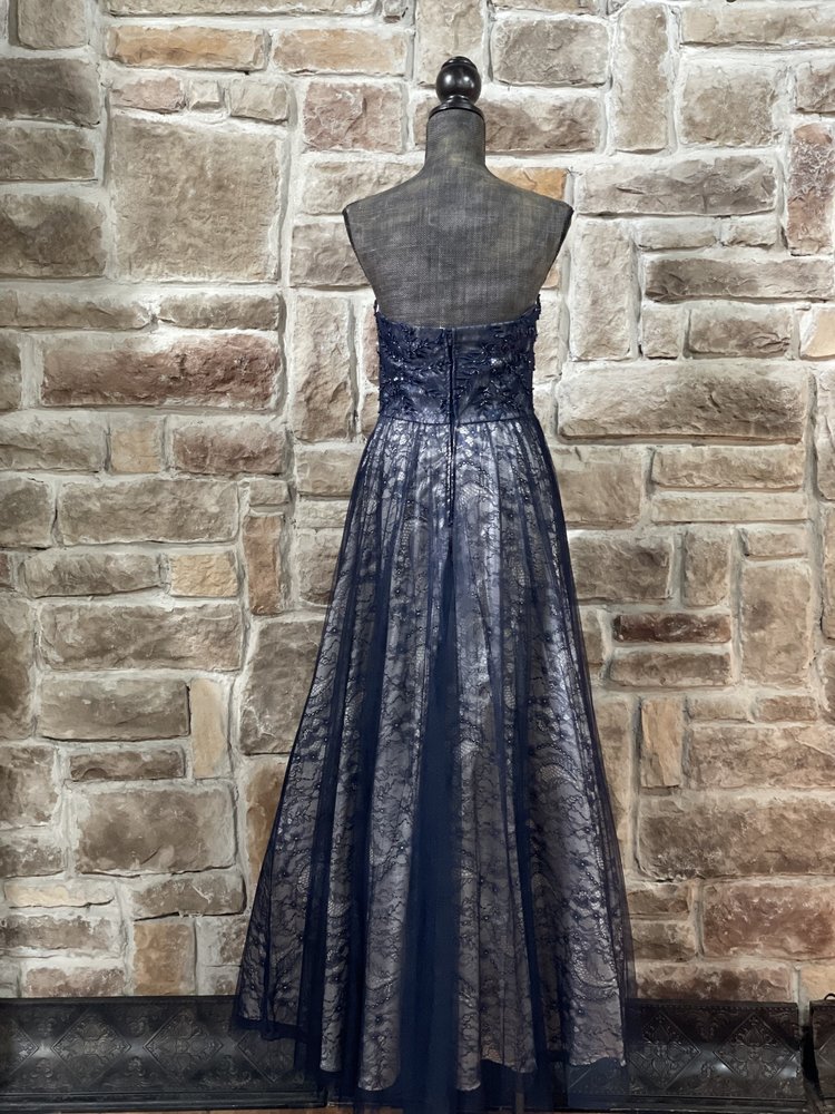 TLC Say Yes to the Prom Navy Lace and Tulle Overlay Gown