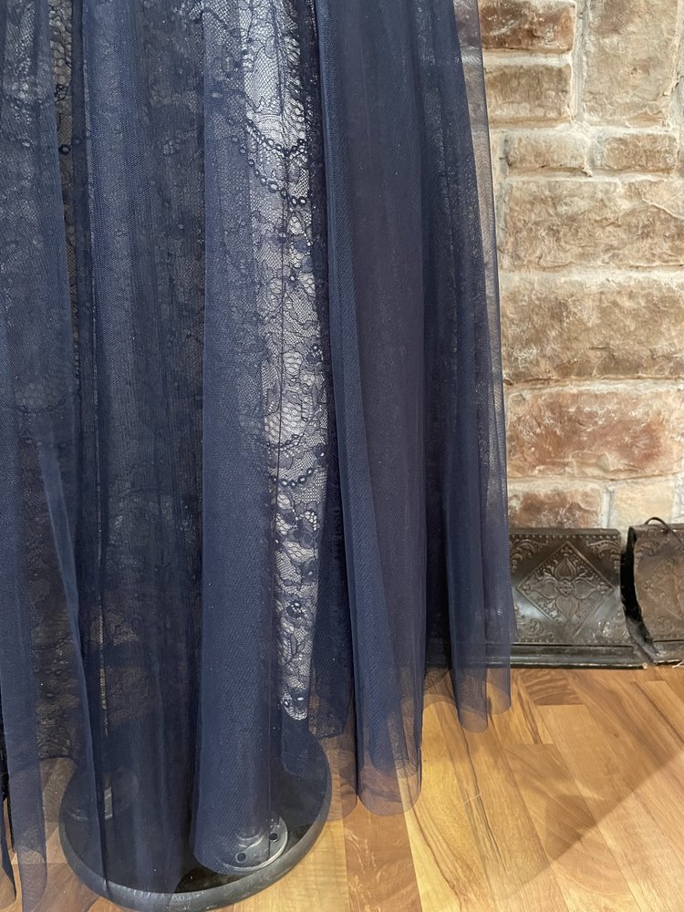 TLC Say Yes to the Prom Navy Lace and Tulle Overlay Gown