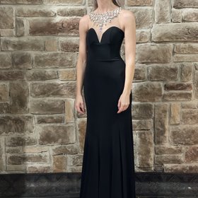Jovani Black Pearl Embroidered Neck Mesh Gown, Size 00