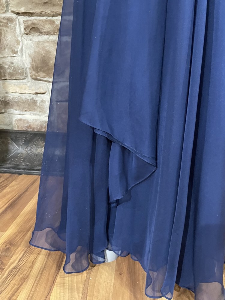 Milano Formals Beige and Navy Crystal Embellished Gown, Size 00