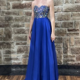 GiGi by La Femme Royal Blue Circle Embellished Strapless Gown, Size 0