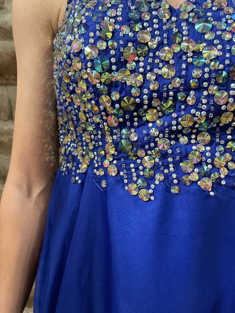 GiGi by La Femme Royal Blue Circle Embellished Strapless Gown, Size 0