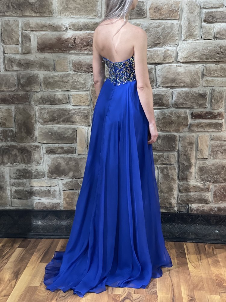 GiGi by La Femme Royal Blue Circle Embellished Strapless Gown, Size 0