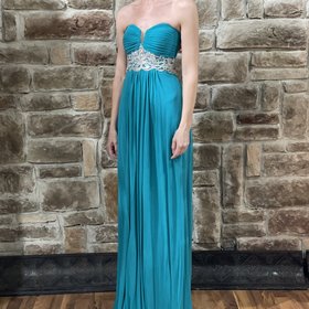 La Femme Teal Embroidered Waist Line Gown, Size 00