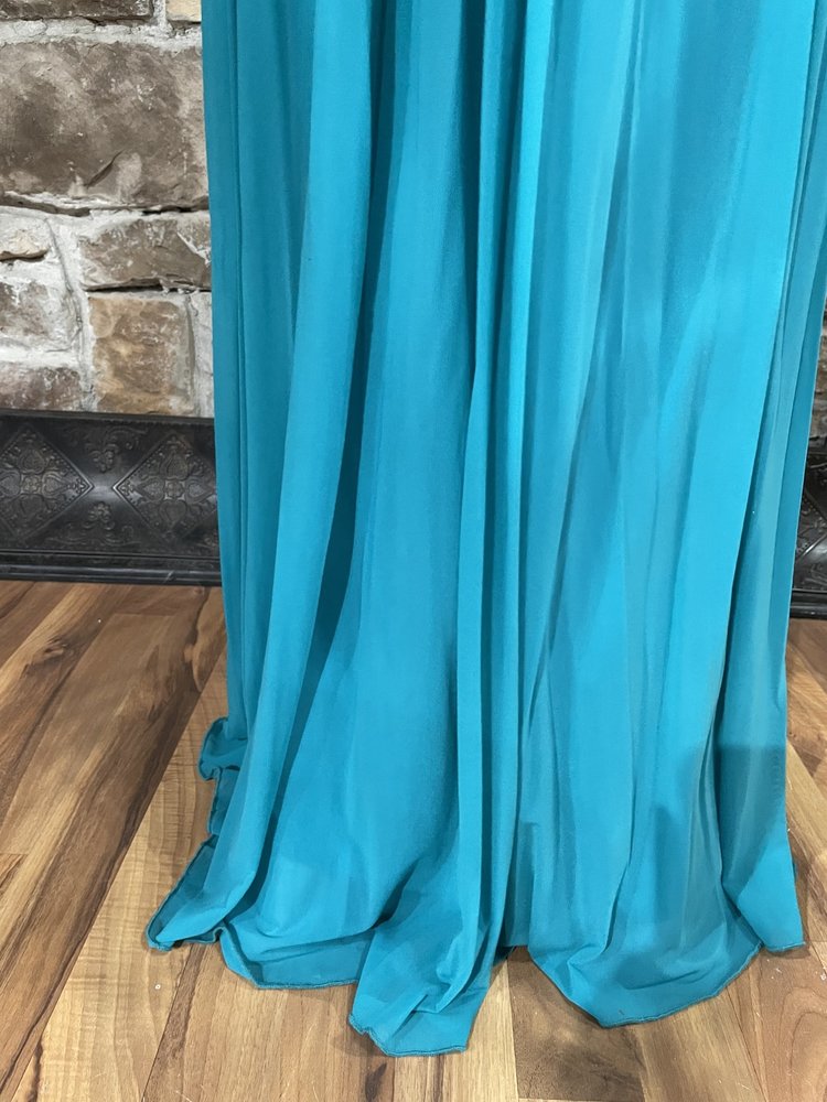 La Femme Teal Embroidered Waist Line Gown, Size 00