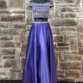 Blush Prom Purple Crystal Embellished Two Piece Gown, Size 6