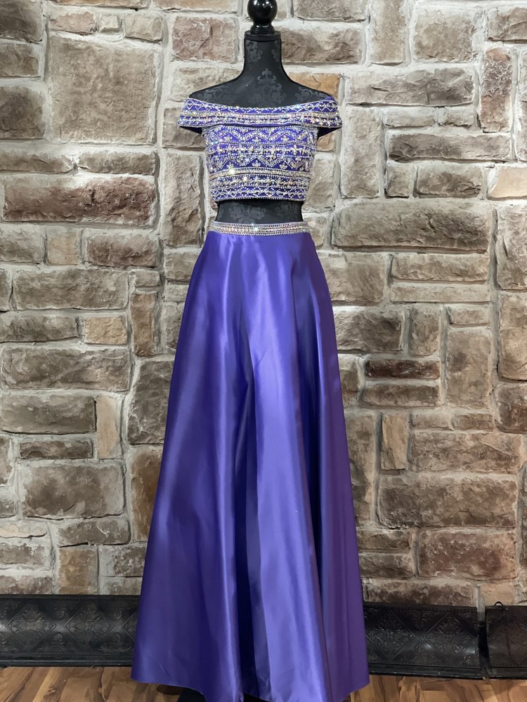 Blush Prom Purple Crystal Embellished Two Piece Gown, Size 6