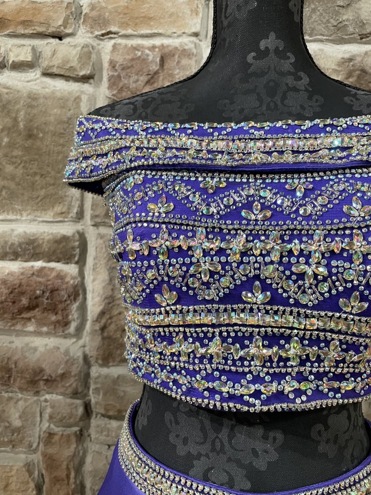 Blush Prom Purple Crystal Embellished Two Piece Gown, Size 6